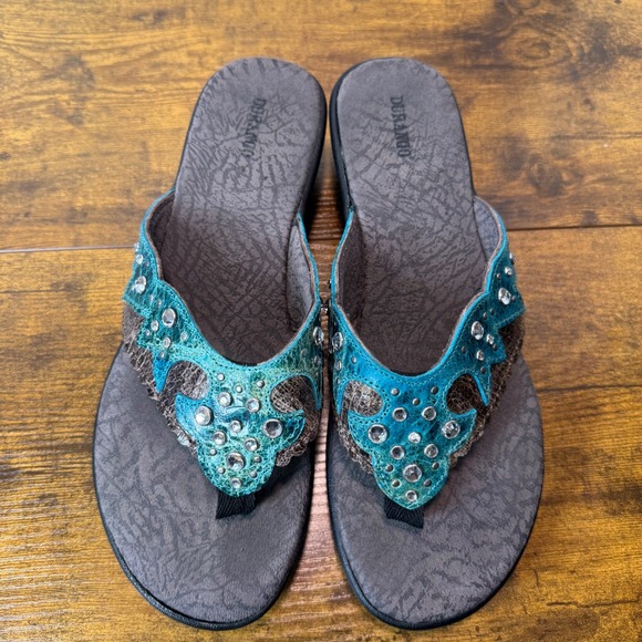 DURANGO Turquoise Rhinestone Embellished Wedge Sandals Size 9 Western Bling Boho - Picture 5 of 11